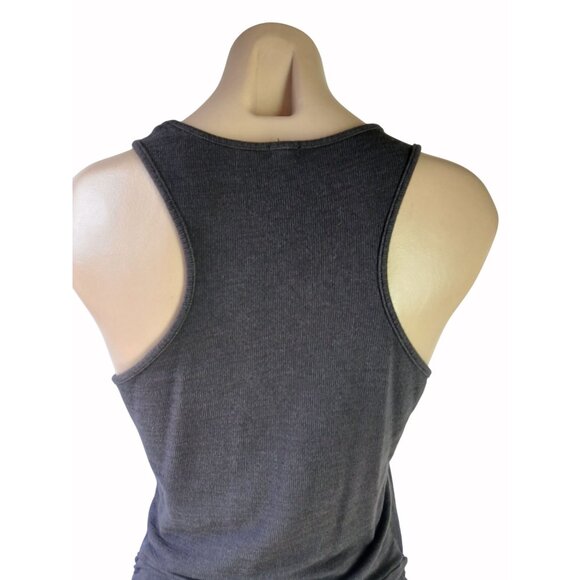 Monrow Black Ribbed Tank Dress Ruched Side Sleeveless Size M Racer Back Body Con - Picture 9 of 16